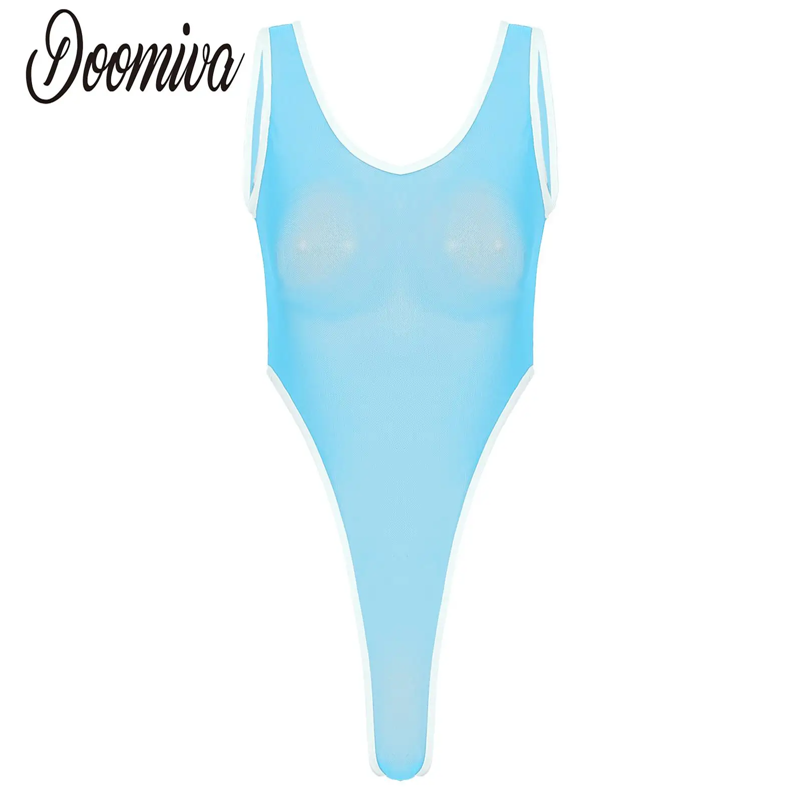 

Womens One-piece Monokini Swimsuit Swimwear Sexy High Cut Backless Bodysuit Sheer Mesh Scoop Neck Sleeveless Teddy Bathing Suit