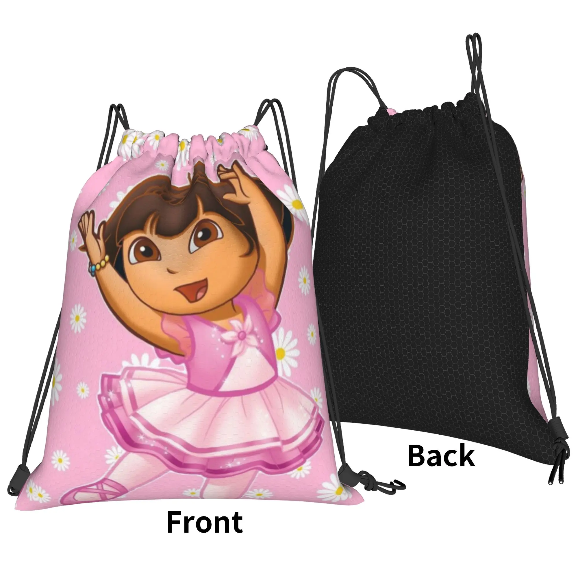 Dance Doraa-Explorers Cartoon Drawstring Backpack Sports Gym Bag Water Resistant  String Sackpack for Hiking 36cm (W) x 43cm (H)