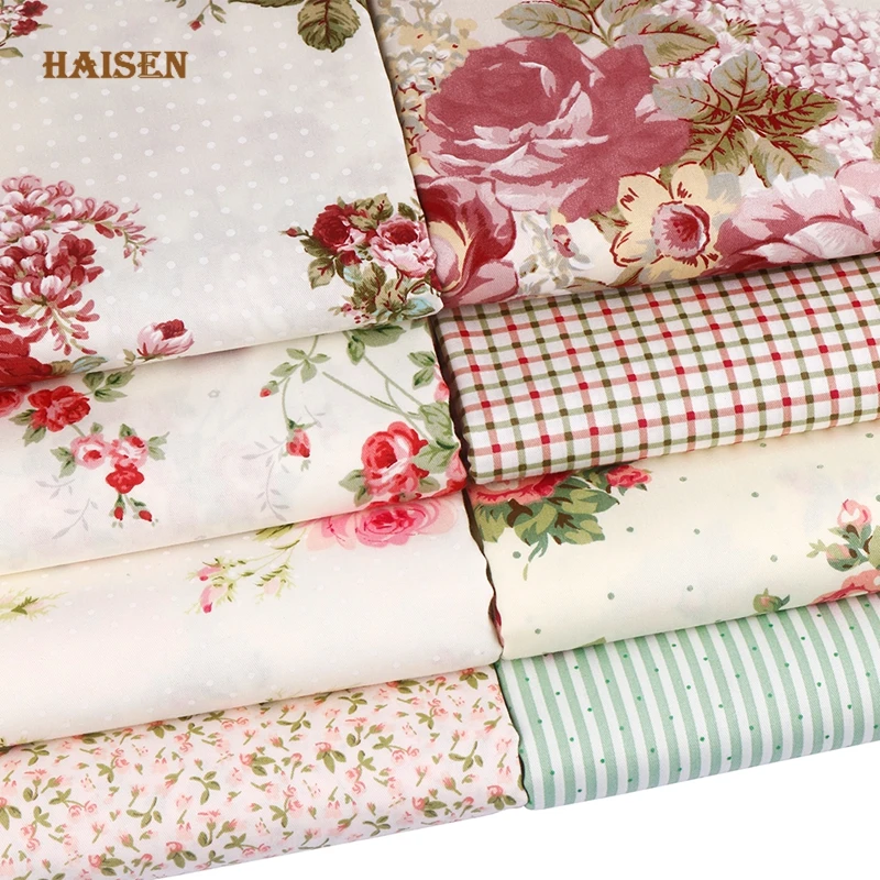 Printed Twill Cotton Fabric,For Quilting&Sewing Material Crafts Patchwork And DIY Calico Cloth,8pcs 40x50cm,Rose Flowers Set