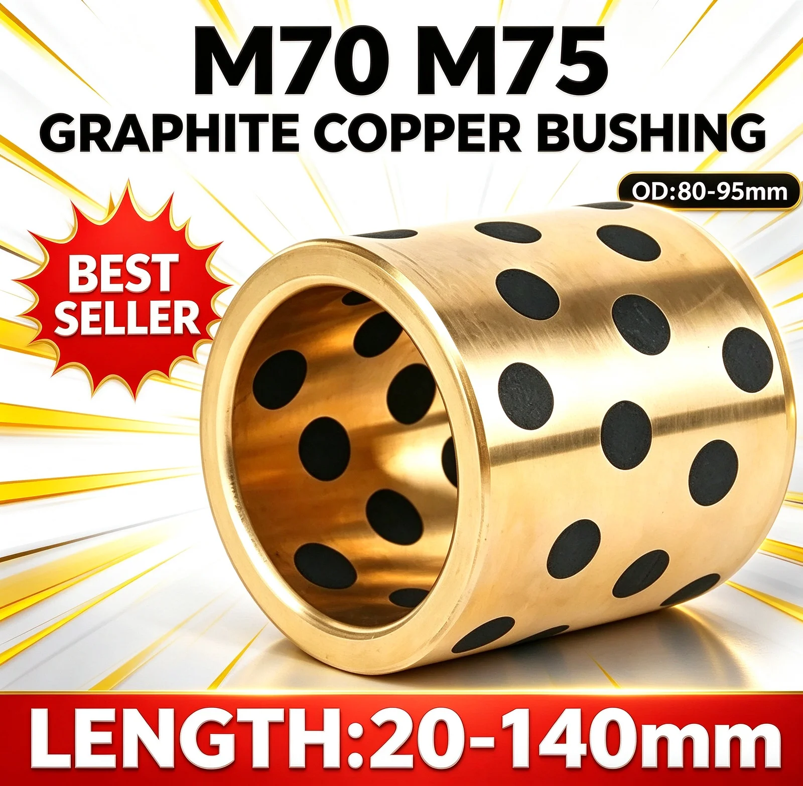 Abrasion-Proof Graphite Infiltrated Copper Sleeve M70 M75 Oiless Self-Lubricating Metallic Composite Bushing, Outer Dia 80-95mm