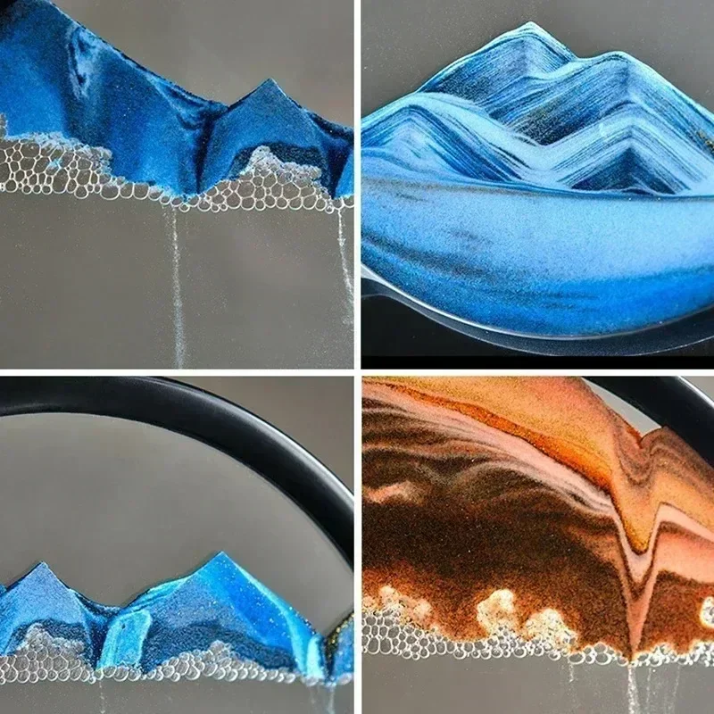 3D Moving Sand Art Picture Round Glass Gift Deep Sea Sandscape Hourglass Quicksand Craft Flowing Sand Painting Office Home Decor