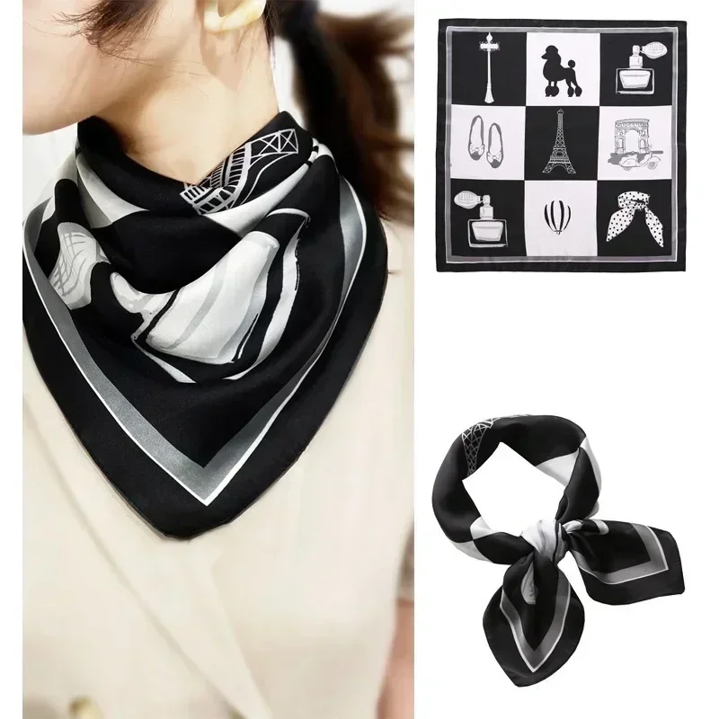 Quadratischer Schal Luxus Seiden schal für Frauen Satin Hijab Mode Wraps Halstuch weibliche Haar bänder Band Stirnband Bandana