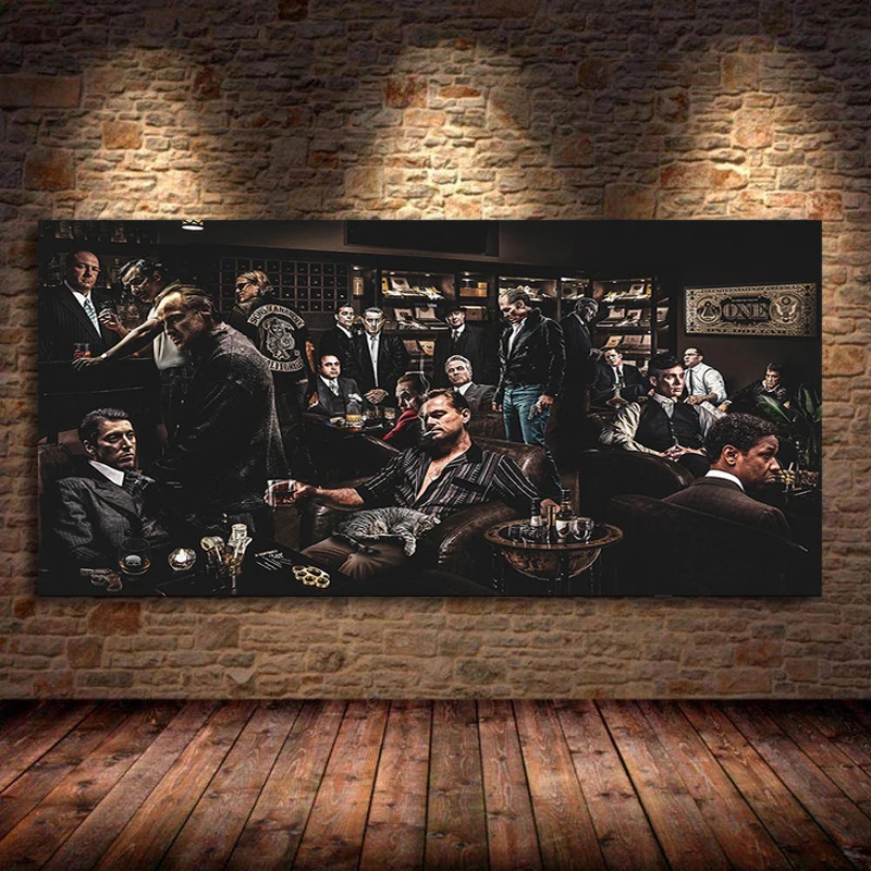 Movie Character Godfather ,Pulp Fiction,Scarface Party Poster and Print Canvas Painting Wall Art Pictures for Living Room Decor