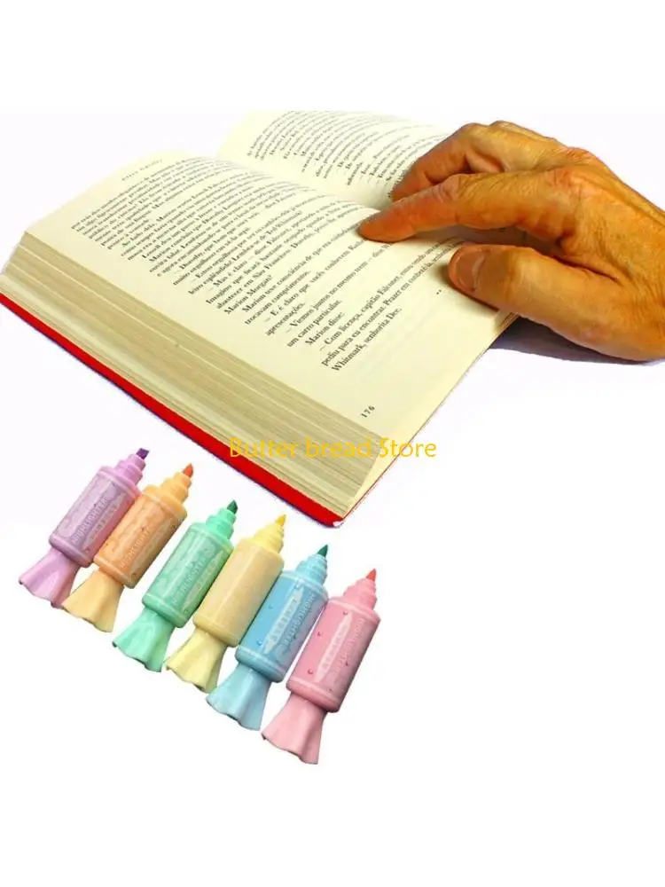 

W89C 6x Mini Candy Shaped Fluorescent Ink Highlighter Set Double End Drawing for Kids