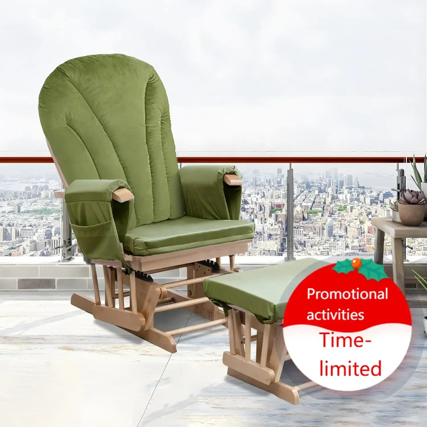 5pcs Glider Rocker Replacement Cushions Set Pack of 2 - Thickened Velvet Glider Rocking Chair Cushions with 29 inch High Backres