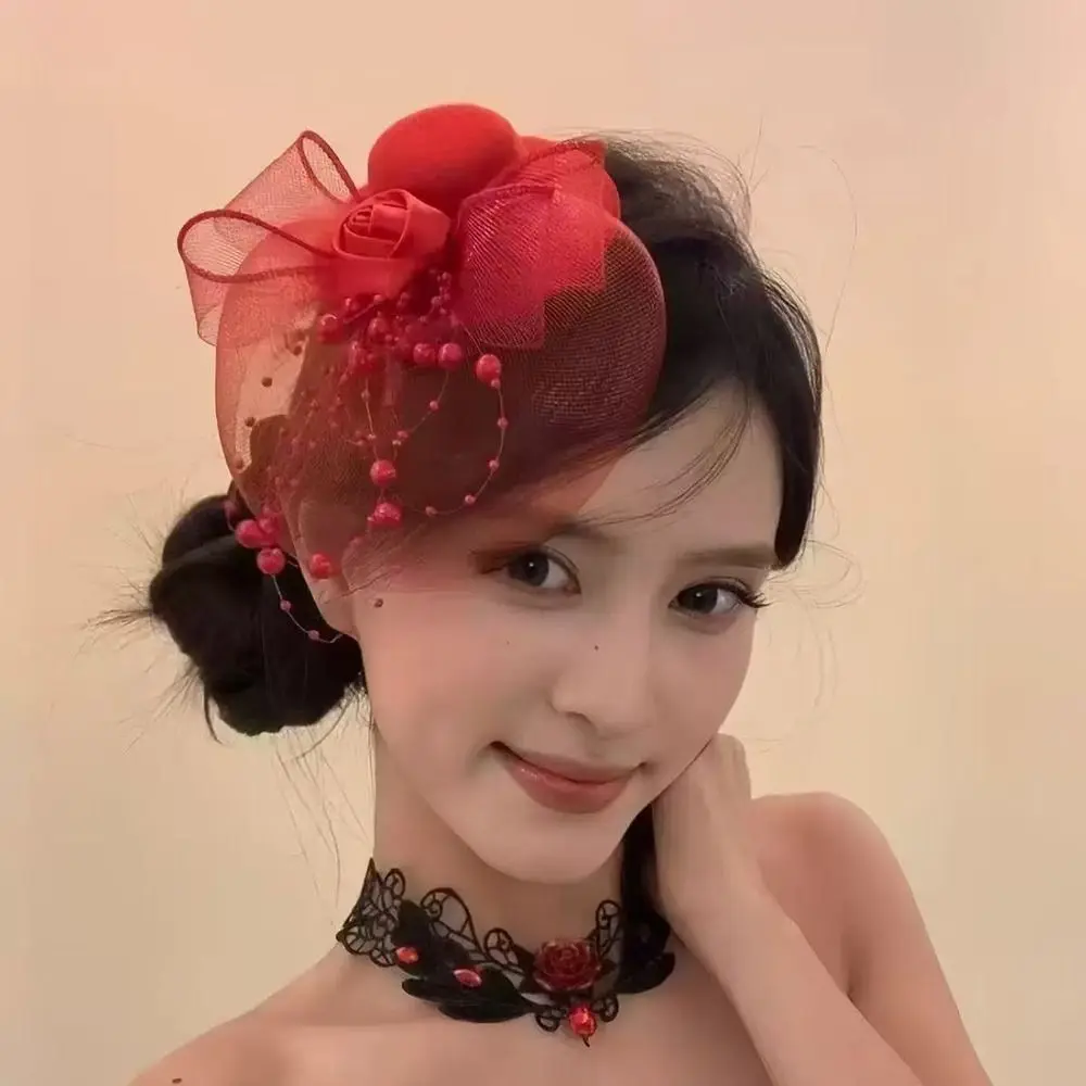 

Cute Elegant Mesh Top Hat Bow Vintage Organza Hats Ladies Hat for Dinner Stage Photo Show Birthday Children's Party Accessory