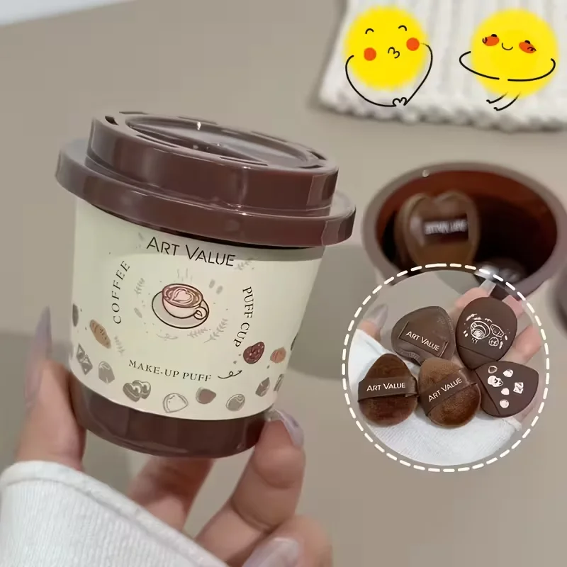 5PCS 미니 커피 파우더 퍼프 세트, 습식 및 건식 손가락 끝 스폰지, 부드러운 피부 친화적인 플로킹 메이크업 쿠션, 메이크업 도구