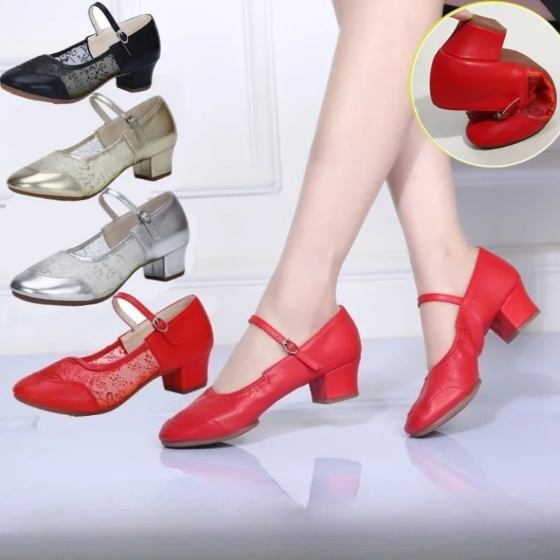 أحذية رقص نسائية بنعل ناعم وكعب متوسط أحذية رقص مربعة للبالغين في جميع المواسم #2