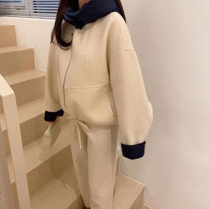 

Korean Chic Coats Autumn and Winter Niche Design Sense Splicing Hooded Removable Strap Warm Short Woolen Shoulder Width Jacket