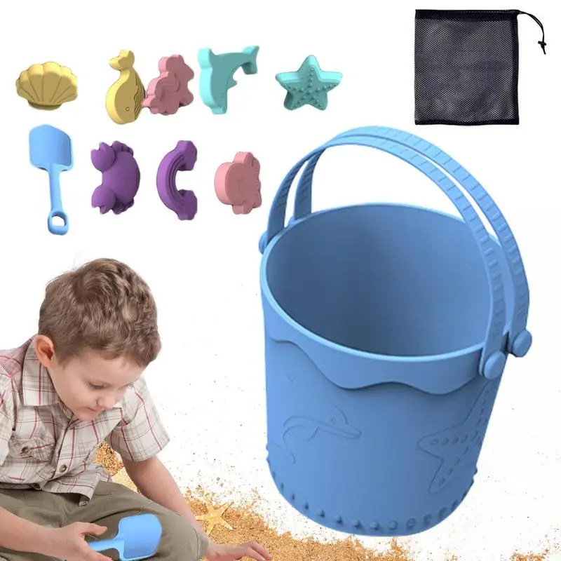 Silicone Beach Toys For Kids Sand Toys Set For Toddler Sandbox Toys With Portable Mesh Bag Sand Toys For Children Outdoor