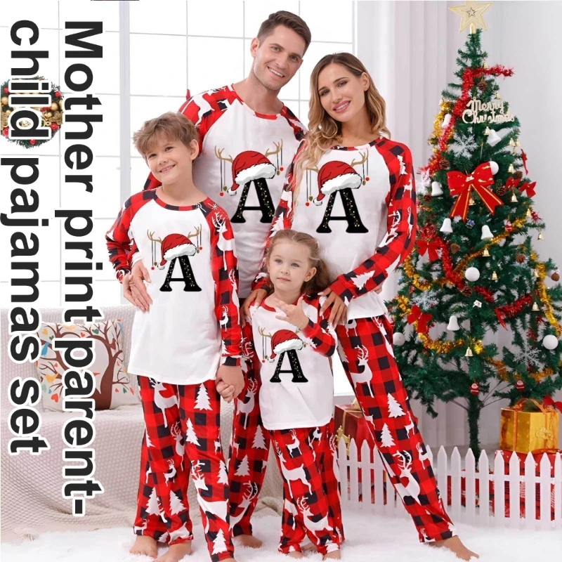 77HD Letter Printed Long Sleeve Family Matching Pajamas Sets Christmas Sleepwear Jammies Festival Sleepwear Jammies