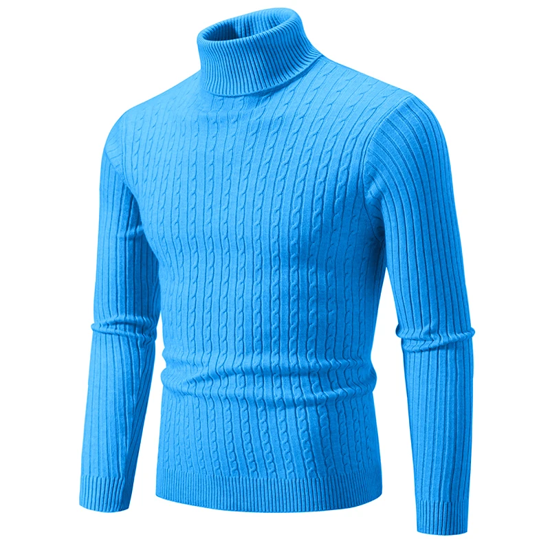 Pull en tricot torsadé à col haut pour hommes, pull chaud polyvalent, simple, document solide, mode décontractée, nouveau