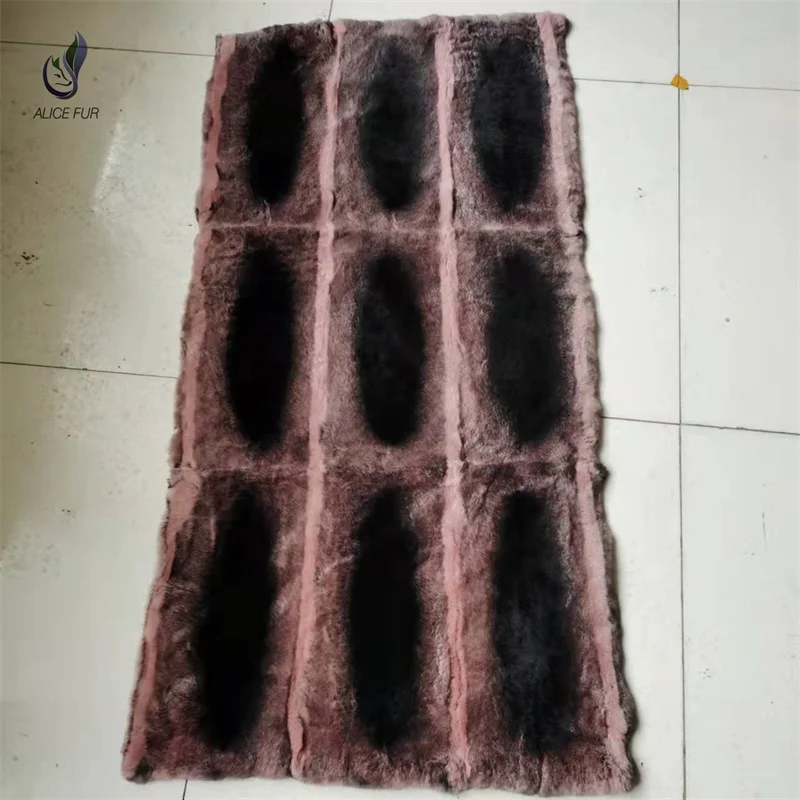 Chinese Factory Direct Supply Eco Tanned Soft Fluffy Real Natural Dyed Chinchilla Rex Rabbit Fur Rug