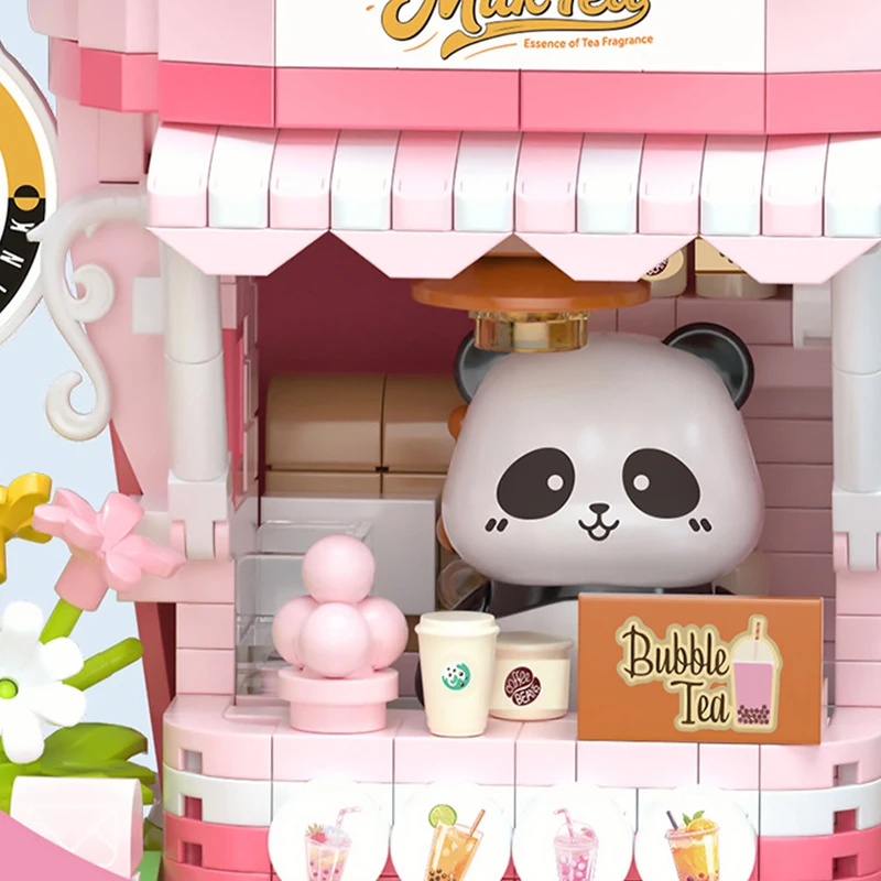 Street View Series Building Blocks Toys Panda Milk Tea Shop Coffee Shop Model DIY Assembly Desktop Decor Children's Gift