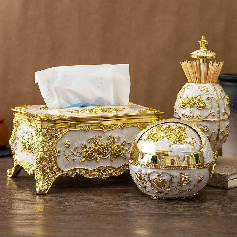 Home living room, office, tissue storage box, Toothpick box, European light luxury pressing toothpick container, tissue box set