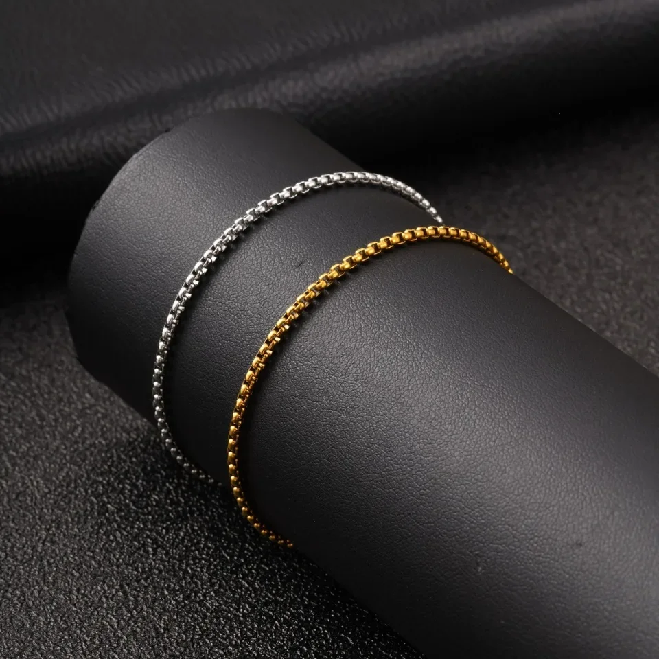 Minimalist Unisex Stainless Steel Box Chain Thin Link Adjustable Anklets for Men Women Basic Stackable Casual Beach Foot Jewelry