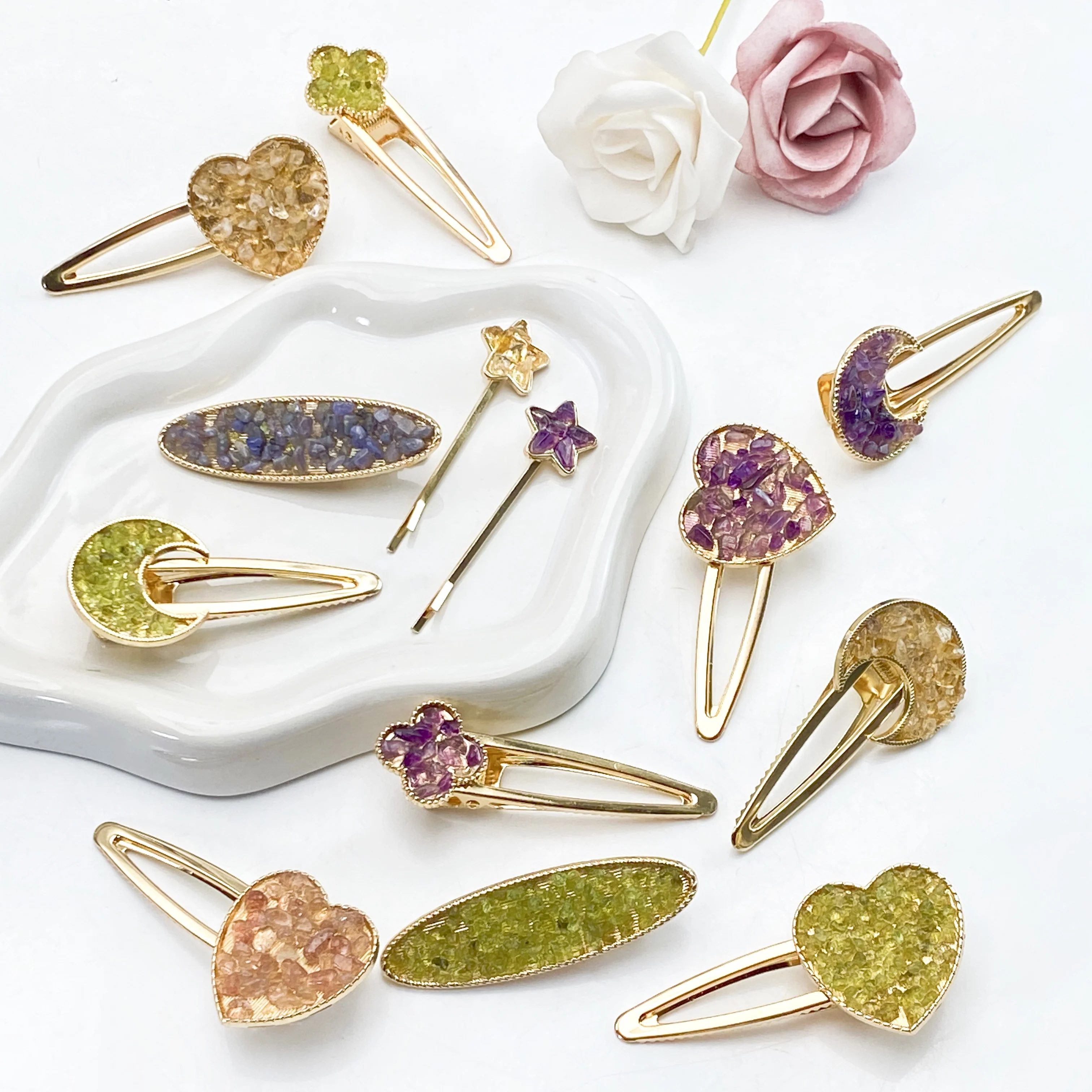 1PC Mix Material Hair Clip Shape, Stone Collections, Excellent Gifts, Family And Friends Gift, Home Decoration, DIY Decorations,