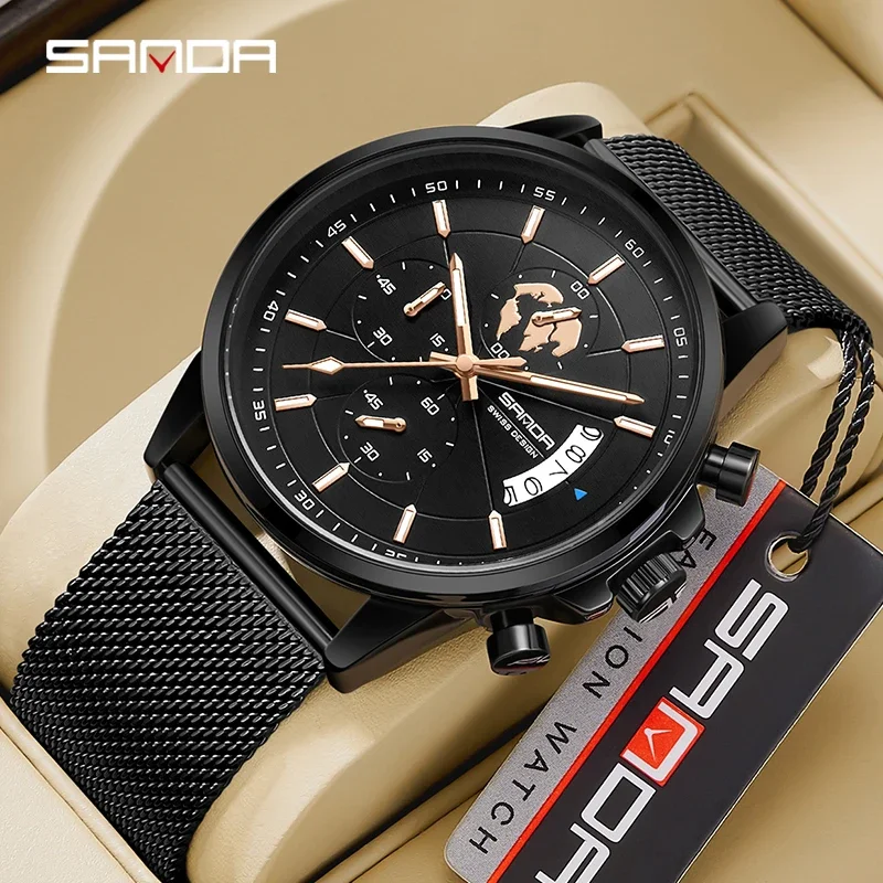 

Sanda 5015 Fashion Design New Arrival Watertight Japanese Quartz Movement Three Needles Business Men Wrist Calendar Watch