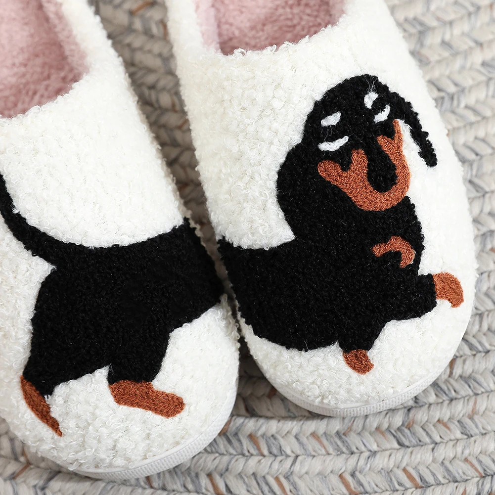 Plush Dachshund Slippers Closed Toe Slippers Anti Slip Warm Slip-on House Shoes Flat Thermal Slippers for Outdoor Indoor Bedroom