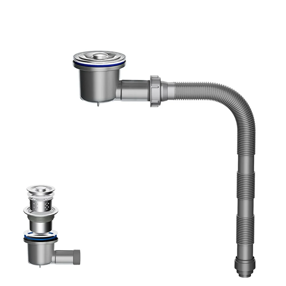 Stainless Steel Single Basin Drain Pipe Pull Up Sink Drainer with Automatic Seal Valve and PP Stainless Filter