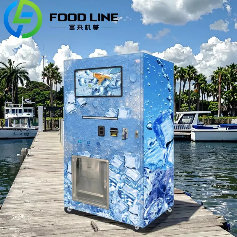 آلة بيع الثلج المعبأة الأوتوماتيكية موزع مكعبات الثلج ذات الخدمة الذاتية 24 7 لمحطات ومتاجر الوقود