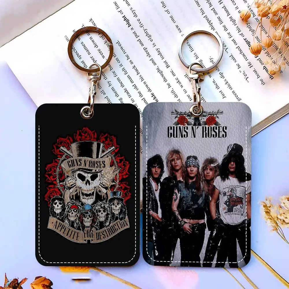 Rock Music Band G-Guns N Roses Bank Card,Subway, Bus Card Holder Keychain Key Ring Door Access Tags ID Card Case Keychain Access