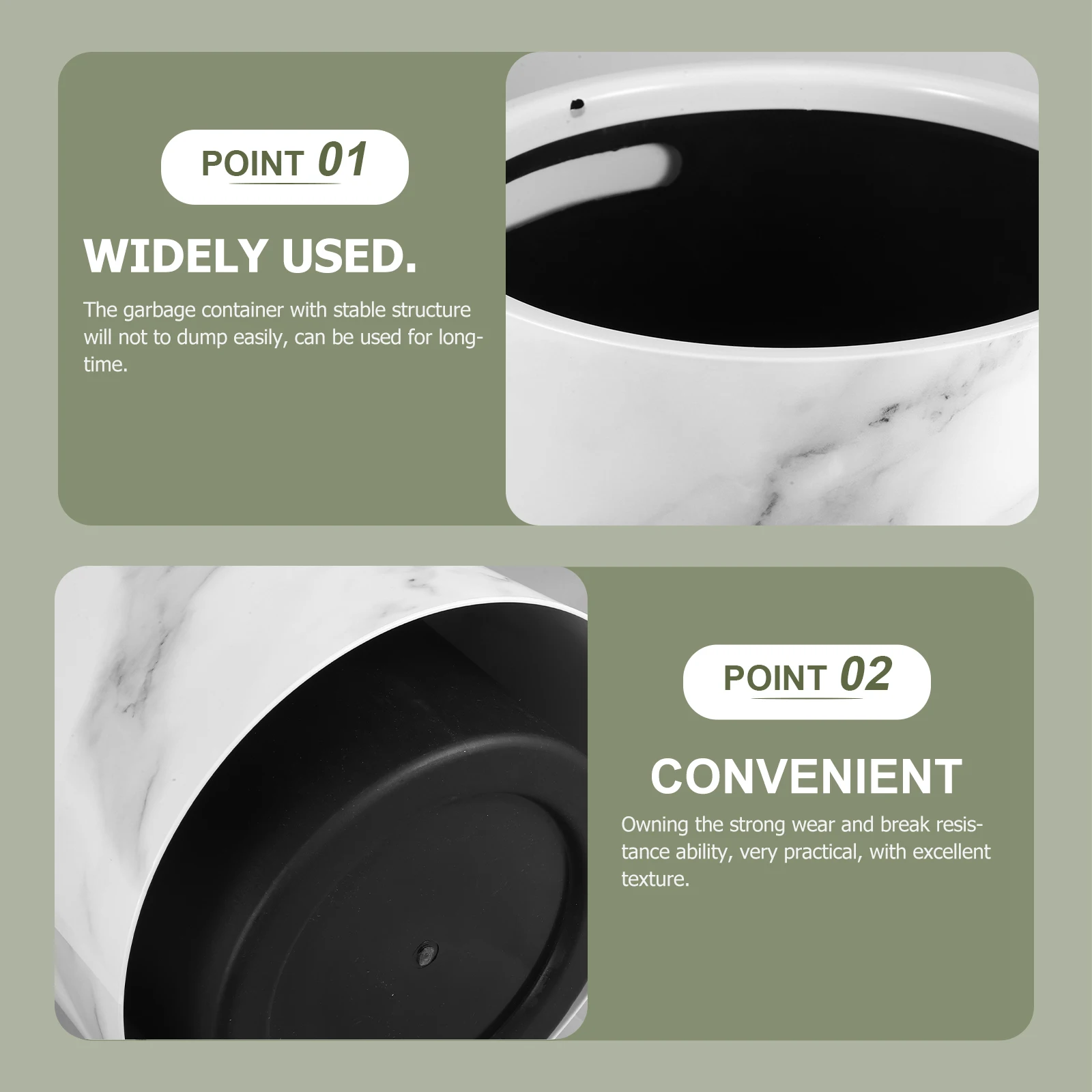 

Marble Trash Can Double Layered Home Kitchen Bathroom Waste Bin Garbage Container Plastic Covered Large Size Practical Modern