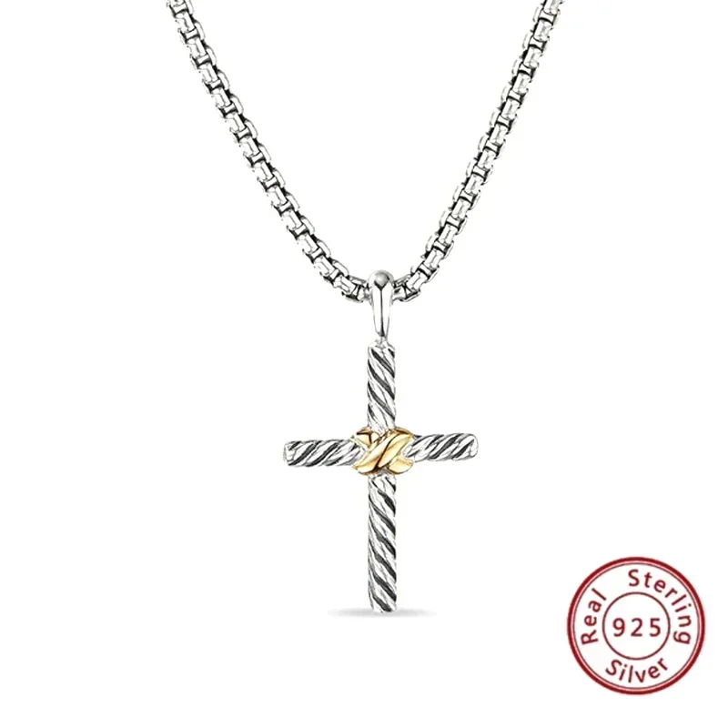 2024 New Arrival: S925 Silver DY Necklace with Classic Cross Element and Gemstone Inlay – Perfect Party Favors