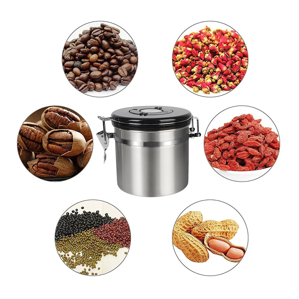 Storage Canister Stainless Steel For Coffee Beans Coffeeware Coffee Container with co2 Valve Airtight Lid Preserves Freshness