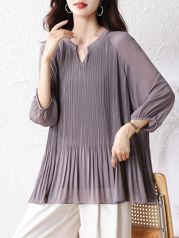 

Ele Pleated irt Chiffon Doll Top Красивый свободный летний модный топ в стиле ретро с вышивкой круглый Ne ort Sve Женский...