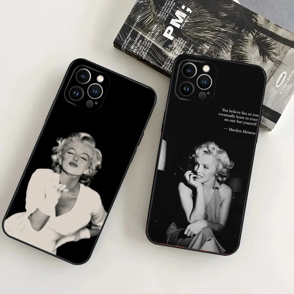 Sexy Girl M-Marilyn M-Monroe Phone Case For iPhone16,15,14,13,12 Mini 11 Pro XR,X,XS,MAX 7,8 Plus Silicone Cover Soft Black