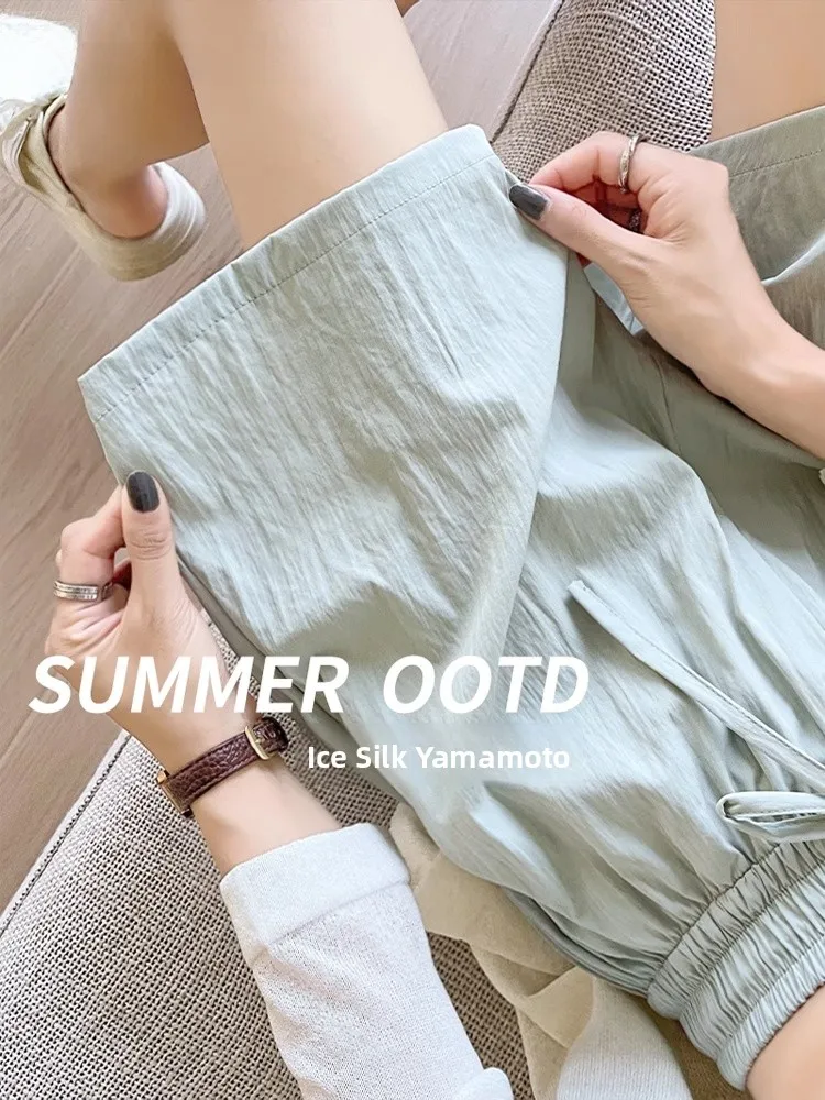 

Light een Ice Silk Sembach женские ± летняя уличная одежда, свободные брюки небольшого размера, спортивная футболка длиной четверти