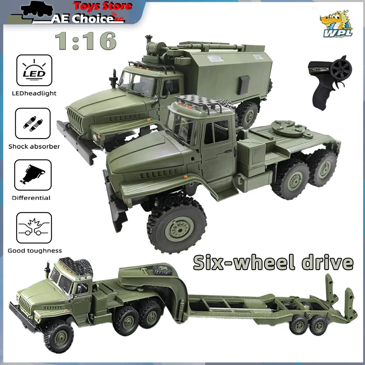 

WPL B36 B36-3 1:16 Full Scale RC Truck Military Transport Vehicle Model Six Wheel Drive Climbing Off-road RC Car Toys for Boys