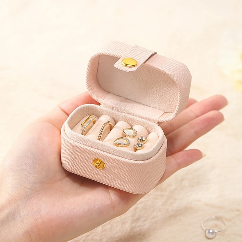 Portable Small Jewelry Organizer Display Travel Mini Gift Case Boxes Leather Earring Ring Holder Packaging Box