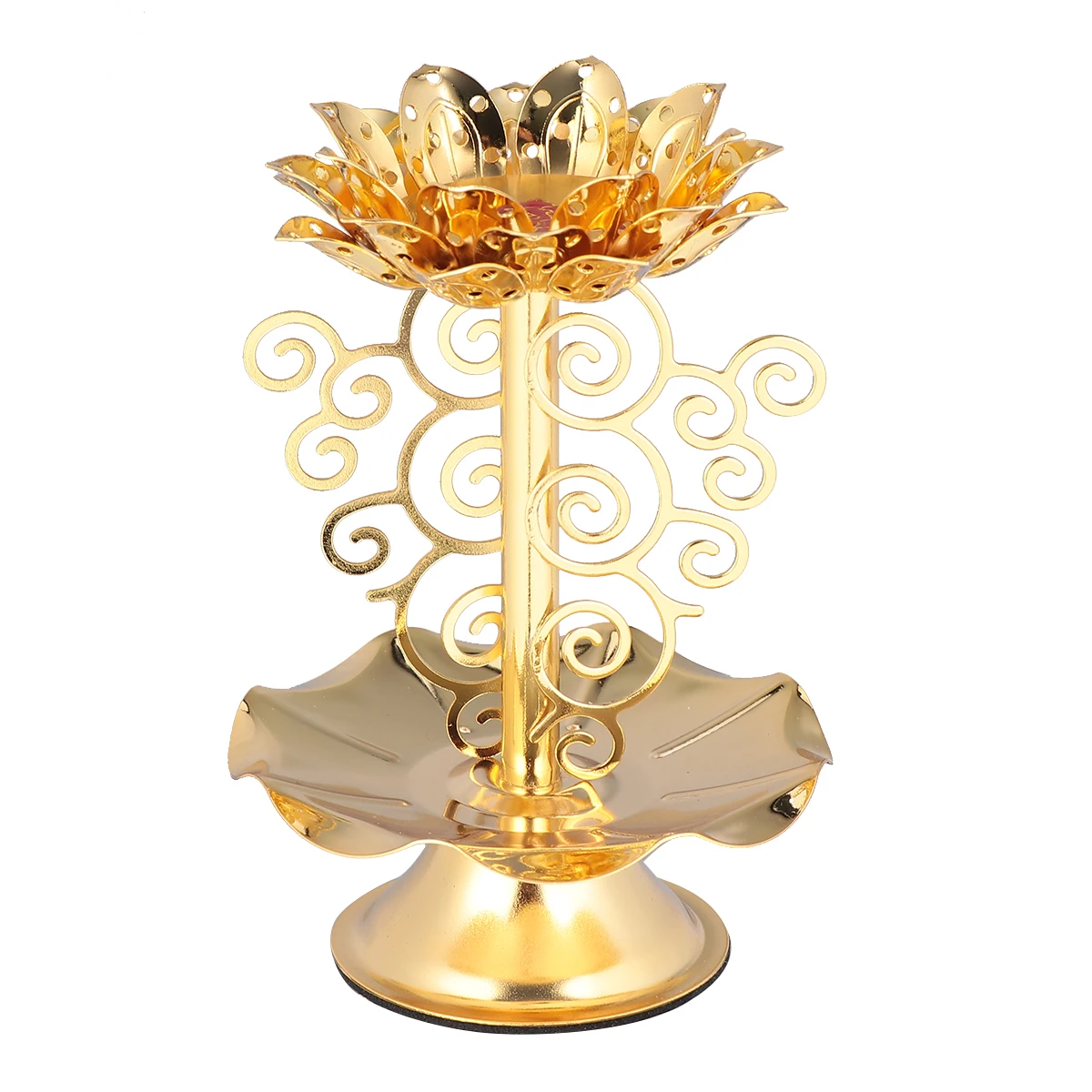 

4.5 Inch Lotus Carving Holder Golden Alloy Candlestick Buddhist Holder For Temples Living Room Butter Lamp Holder