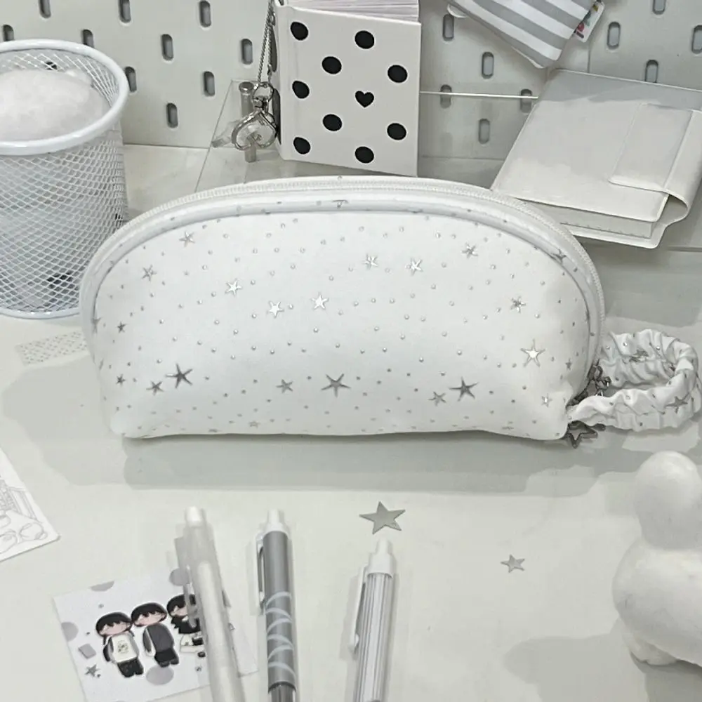 New White Pencil Case Star Print With Handle Pencil Pouch Shell-shape Large Capacity Pen Bag School Office