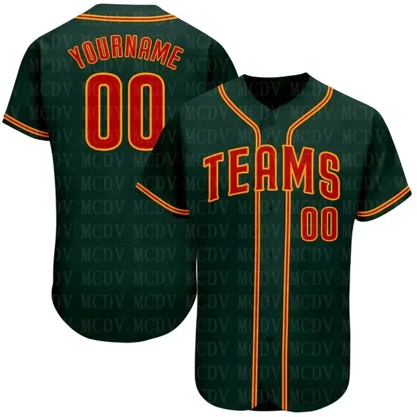 

Custom Green Red-Gold Authentic Baseball Jersey 3D Printed for Men and Women Shirt Casual Team Shirts Sport Unisex Tops