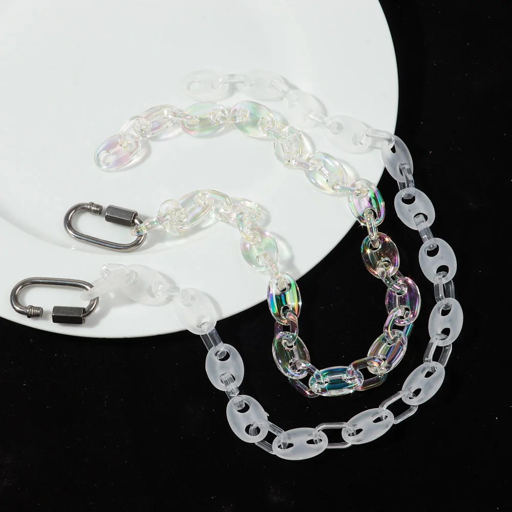 Rock Acrylic Pig Nose Choker Necklace Men Women New Iridescent Clear Coffee Bean Chain Lock Pendant Collar Punk Jewelry Gifts