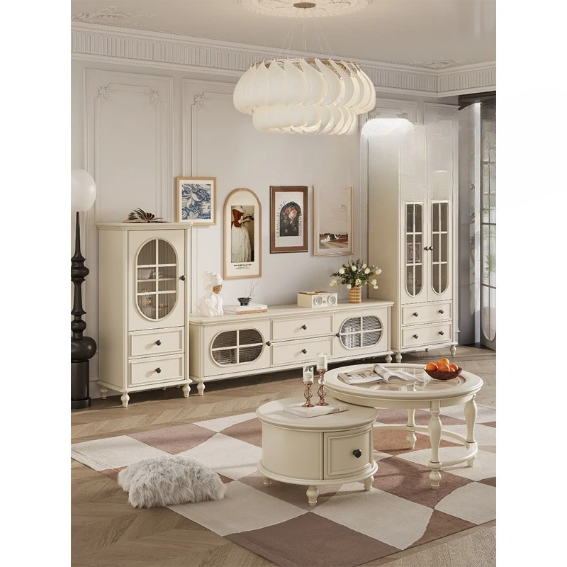 Coffee table TV cabinet combination hall against the wall solid wood locker small apartment round retractable coffee table