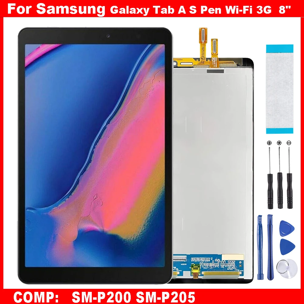 

AAA For Samsung Galaxy Tab A S Pen Wi-Fi 3G SM-P200 SM-P205 P200 P205 8" LCD Display Touch Screen Digitizer Glass Assembly