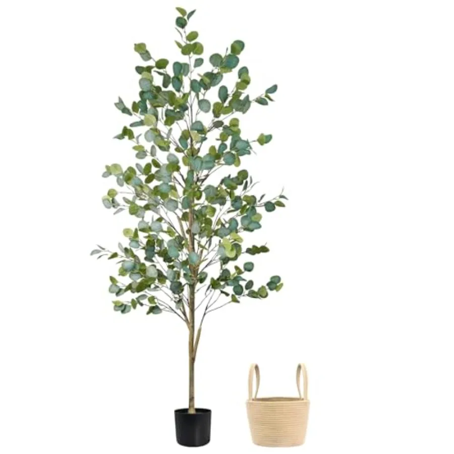

Faux Tree 6Feet Artificial Potted Tree for Indoor Outdoor Fake Floor Plants with Natural Wood Trunk Home Office Living Room Bed