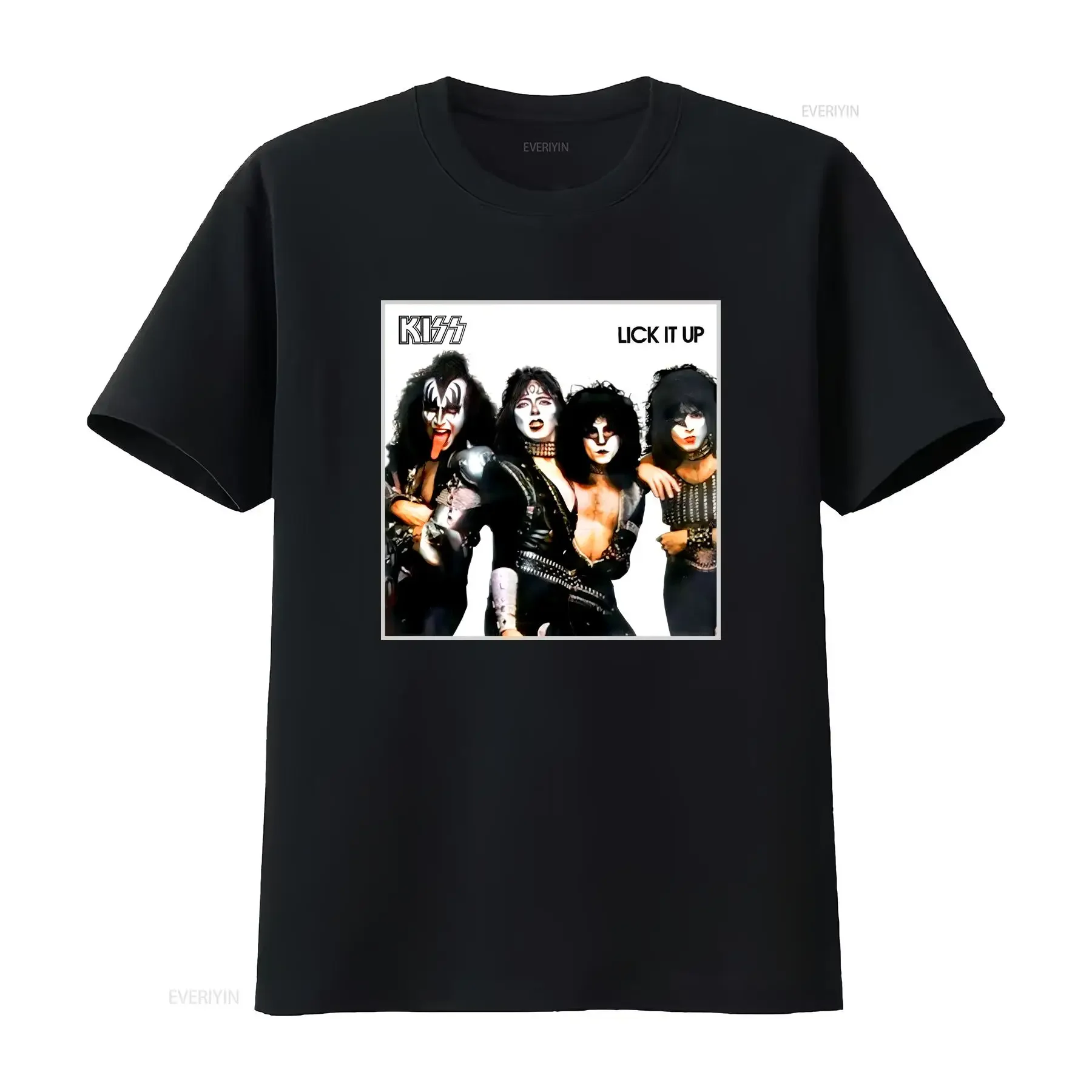 KISS Lick it Up in make and costumes Heavy Cotton T Shirt vintage Washed designer clothes Soft Versatile fashion vintage Unisex