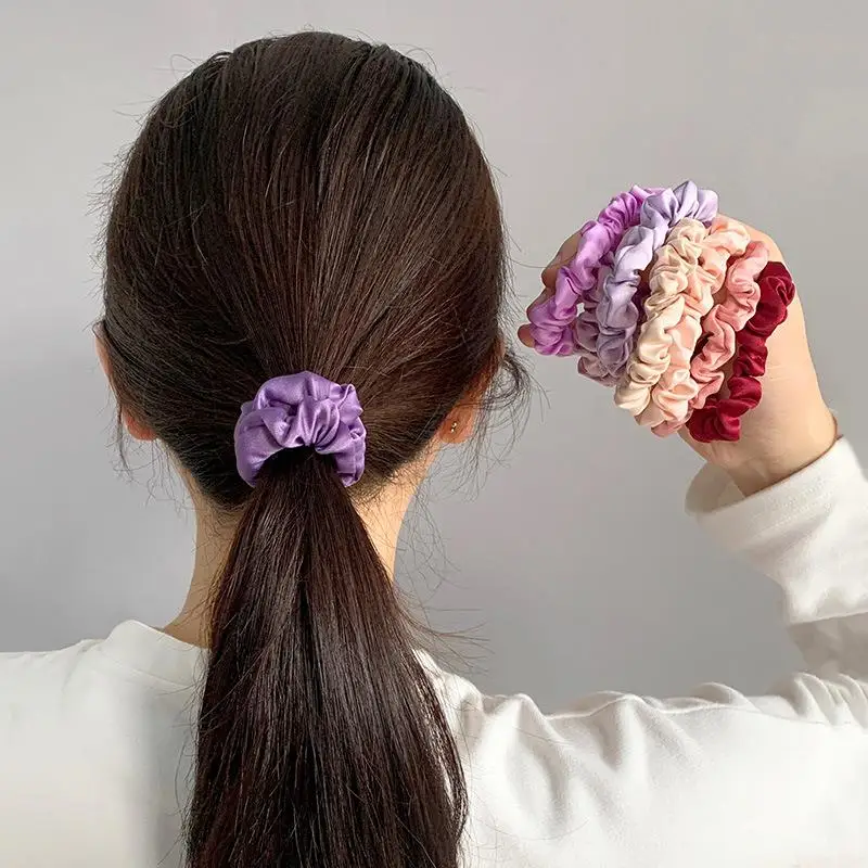 10PCs/Pack Women Colorful Satin Silk Scrunchies Elastic Hair Bands Solid Color Hair Ties Ponytail Holder Hair Accessories
