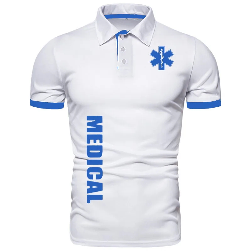 Hot large size men's short sleeve solid color Harajuku fashion men's POLO shirt Emergency ambulance slim summer men's T shirt