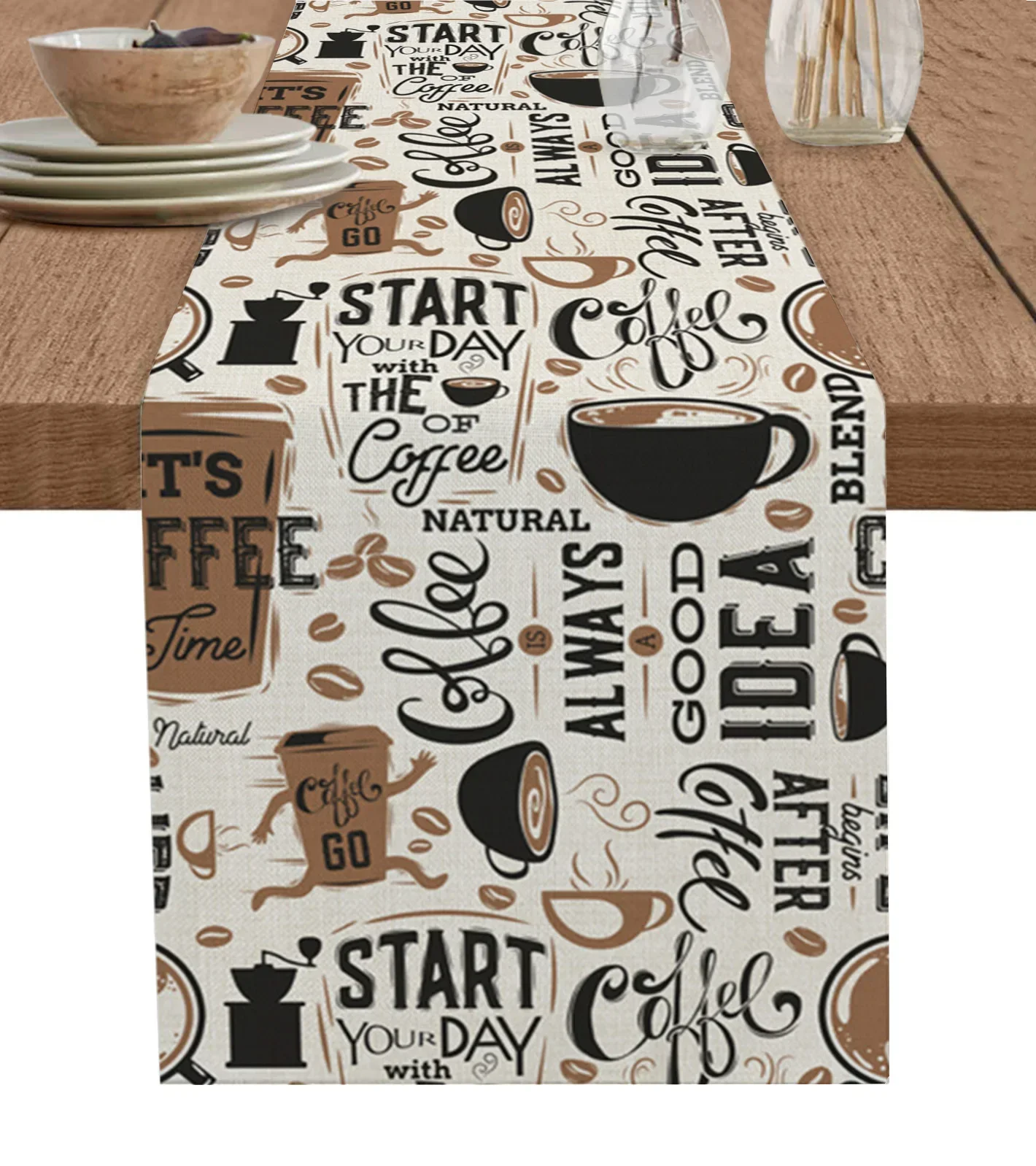 Coffee Coffee Beans Coffee Cup Linen Table Runners Kitchen Table Decoration Dining Table Runner Wedding Party Supplies