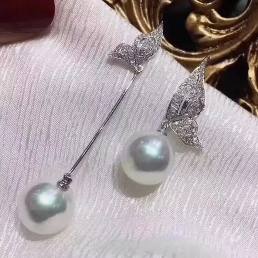 gorgeous 10-11mm 9-10mm south sea round white pearl dangle earring 925s