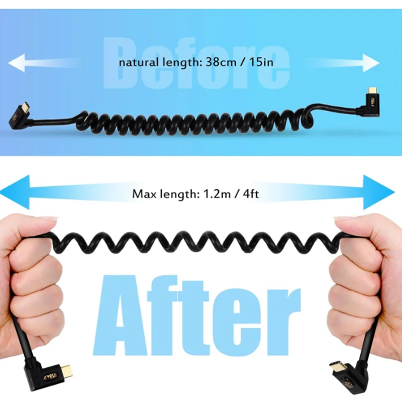 40Gbps High-Speed Coaxial PD Cable Spring Extendable USB4 Dual Head Type-c 240W (48V/5A) Data Cable 8K60HZ Lightning Laptop