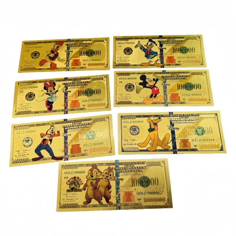 

MINISO 6 Types Hot Sale Disney Mickey Banknote Anime Gold Banknote in 24k Gold Plated For Collection