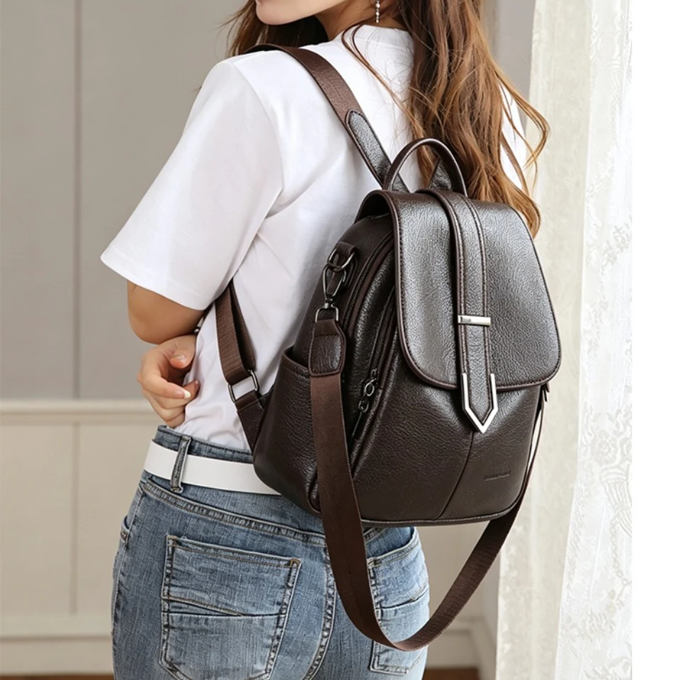 Vintage Women Large Capacity Backpack 2026 New High Quality Soft PU Rucksack Shoulder Bag Daily Travel Commute Ladies Back Pack