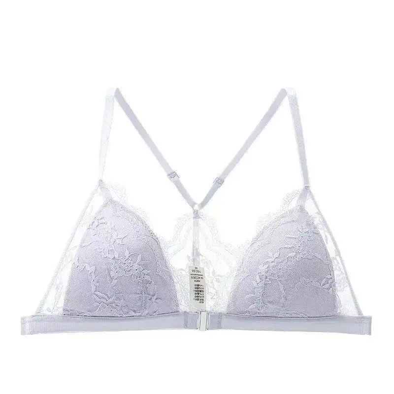 MOYISU Lace Beauty Back Deep V Bra French Triangle Cup Thin Wireless Front Closure Design Small Bust Gathering Brassiere S-XL AB